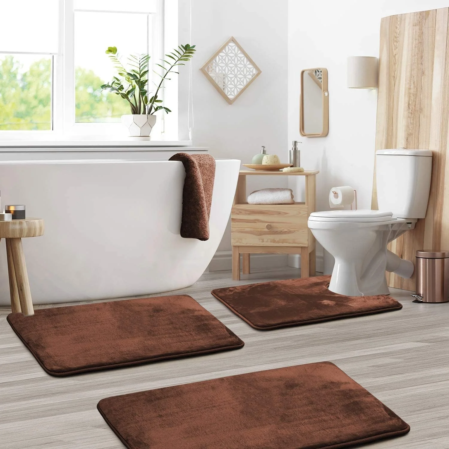 3 Piece Memory Foam Bathroom Mat Set Soft Non Slip Bath Rugs - Image 3