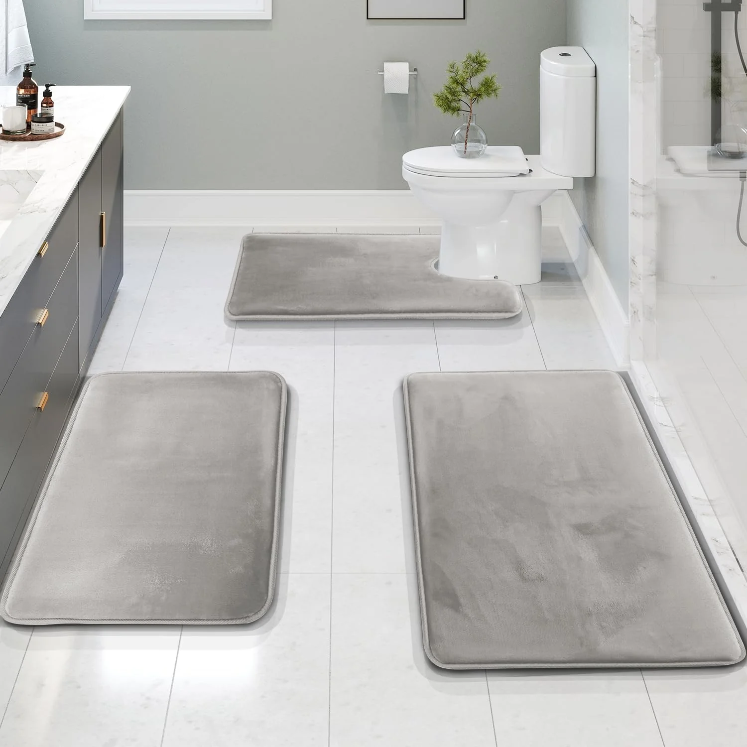 3 Piece Memory Foam Bathroom Mat Set Soft Non Slip Bath Rugs - Image 4