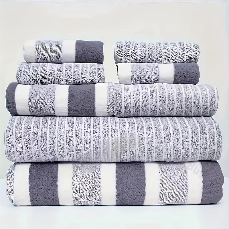 8 Pieces Bath Towel Set Soft Coral Fleece Quick Dry Towels - Image 3