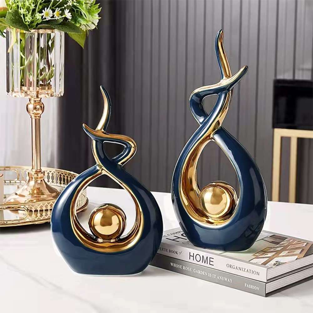 Abstract Ceramic Sculpture with Gold Detail Decorative Ornament