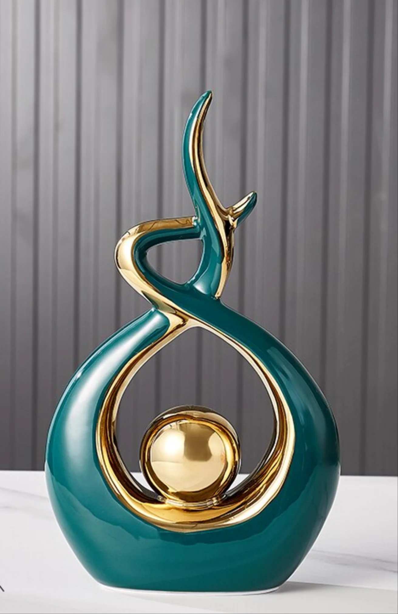 Abstract Ceramic Sculpture with Gold Detail Decorative Ornament - Image 10