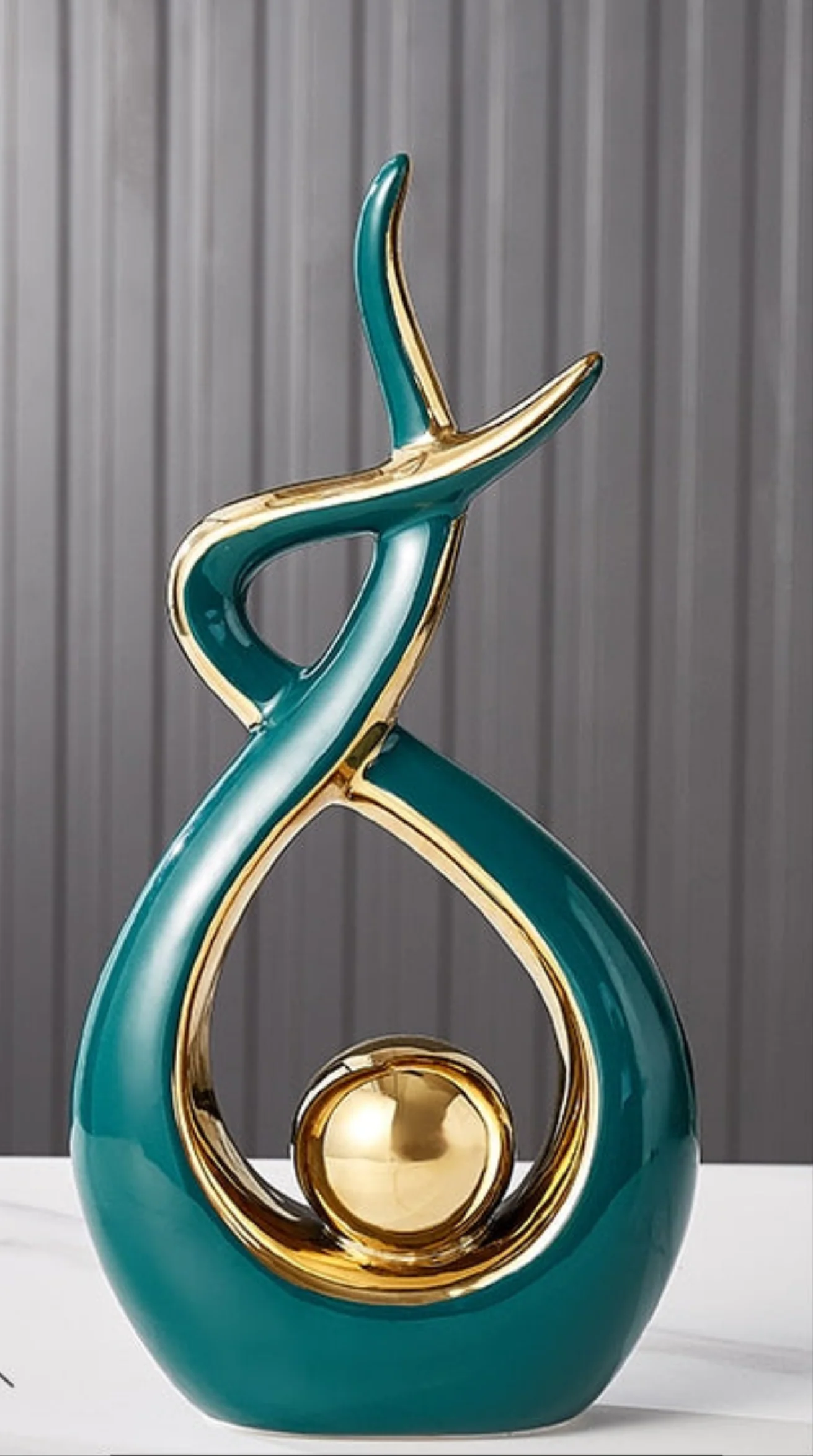 Abstract Ceramic Sculpture with Gold Detail Decorative Ornament - Image 11