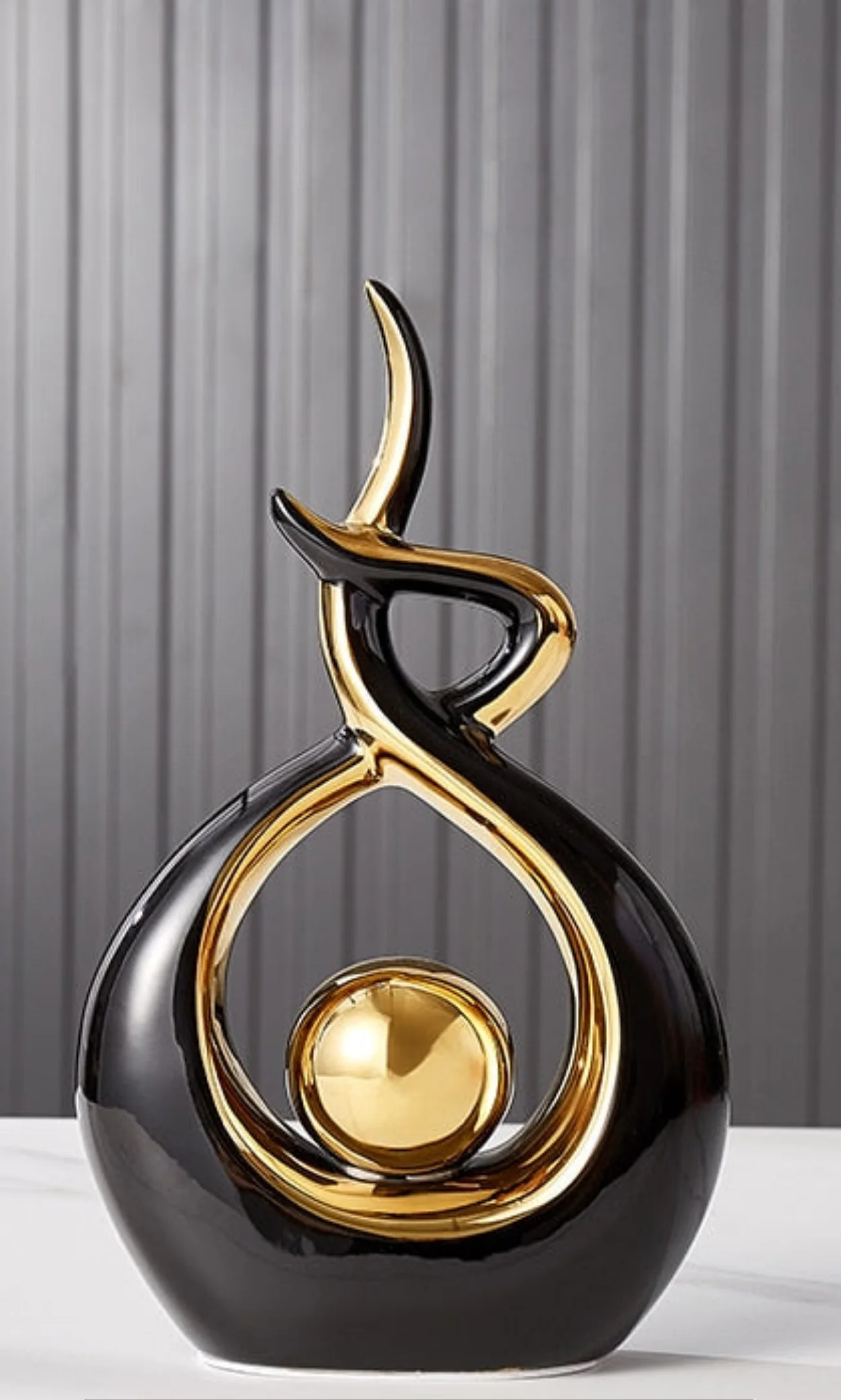 Abstract Ceramic Sculpture with Gold Detail Decorative Ornament - Image 12