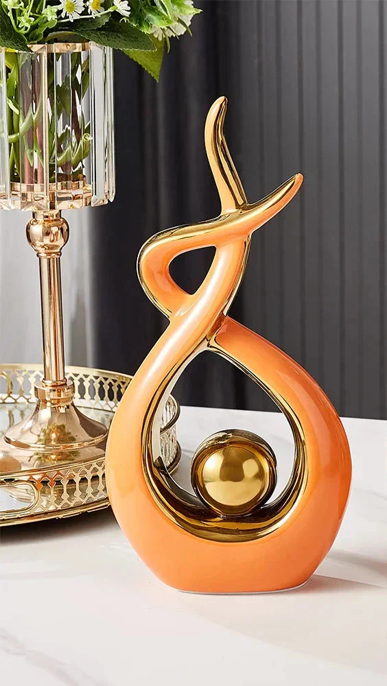 Abstract Ceramic Sculpture with Gold Detail Decorative Ornament - Image 14