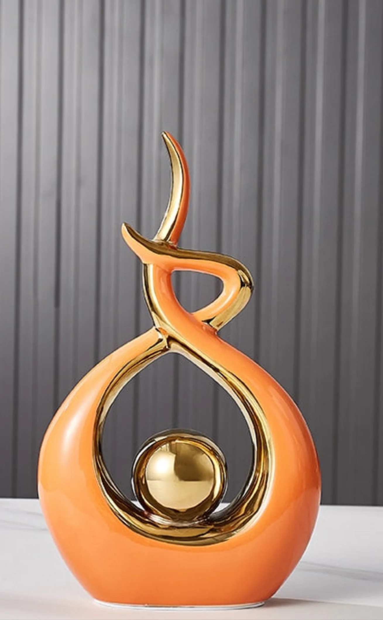 Abstract Ceramic Sculpture with Gold Detail Decorative Ornament - Image 15