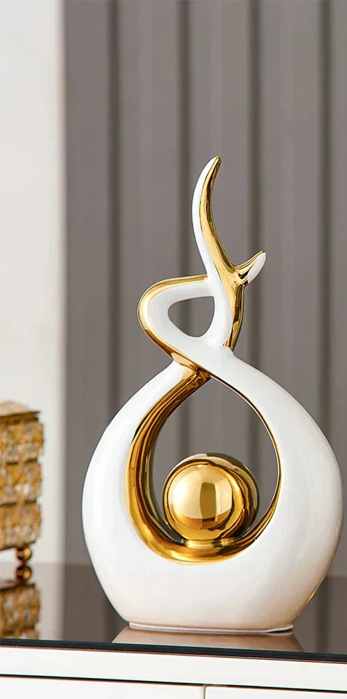 Abstract Ceramic Sculpture with Gold Detail Decorative Ornament - Image 16