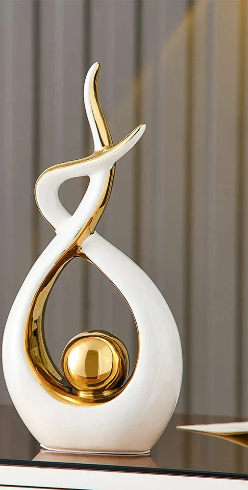 Abstract Ceramic Sculpture with Gold Detail Decorative Ornament - Image 17