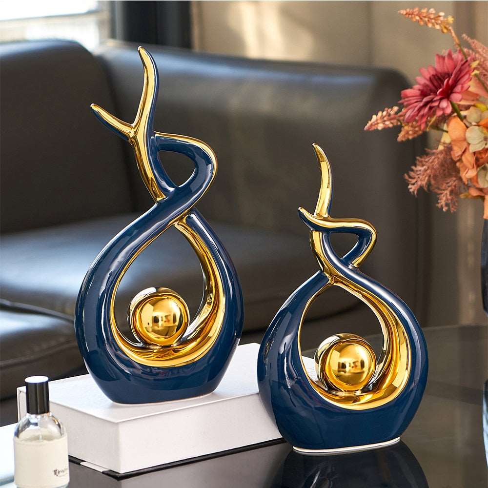 Abstract Ceramic Sculpture with Gold Detail Decorative Ornament - Image 2