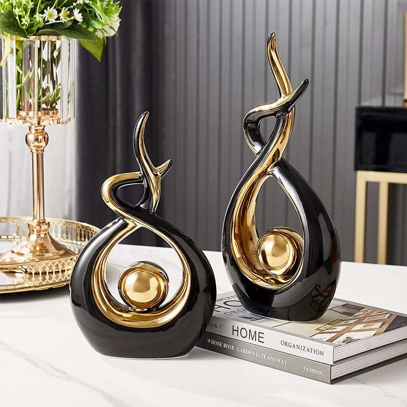 Abstract Ceramic Sculpture with Gold Detail Decorative Ornament - Image 3