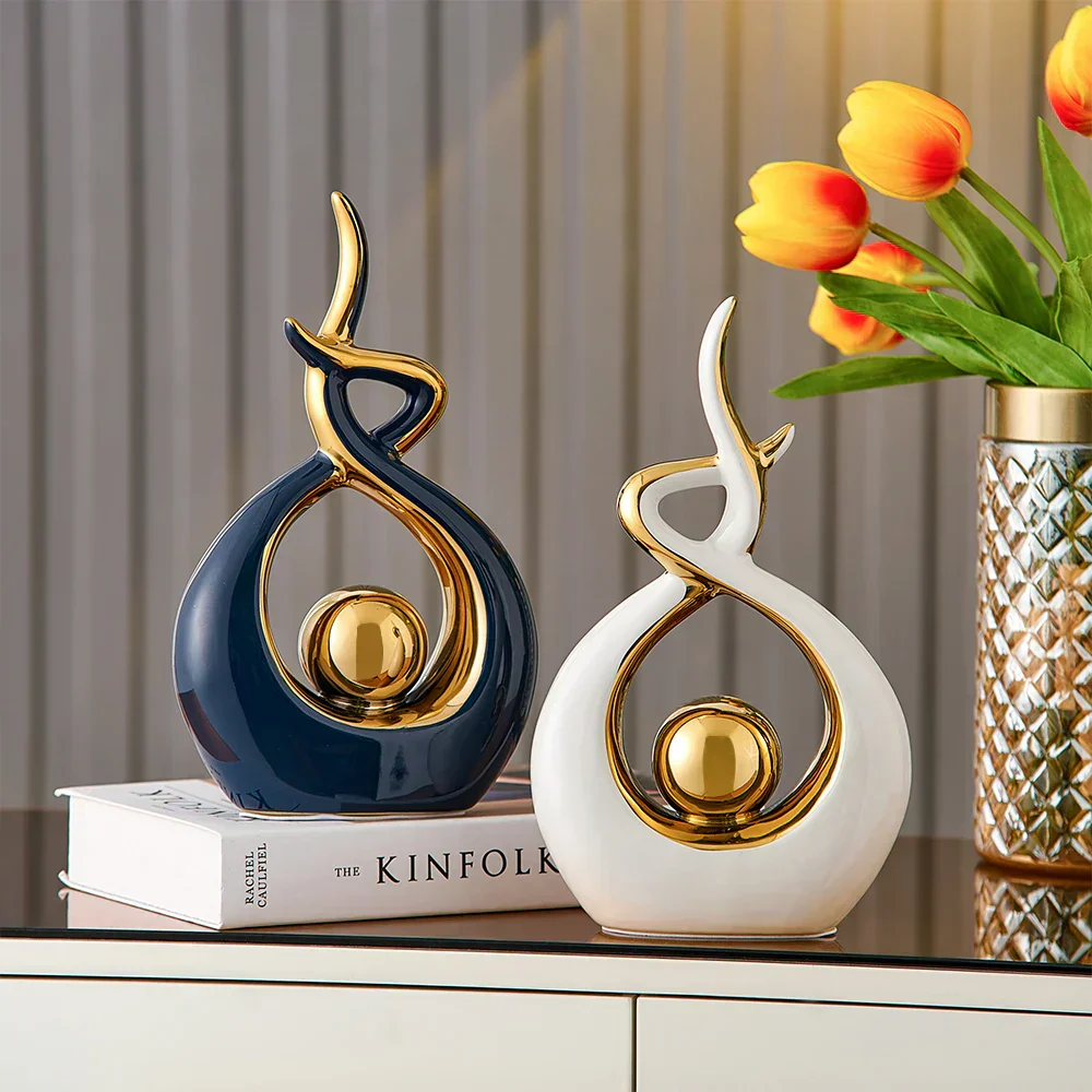 Abstract Ceramic Sculpture with Gold Detail Decorative Ornament - Image 4