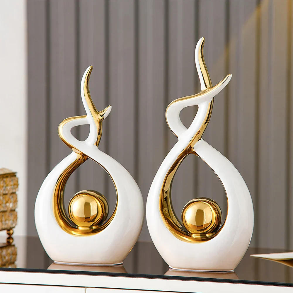 Abstract Ceramic Sculpture with Gold Detail Decorative Ornament - Image 5
