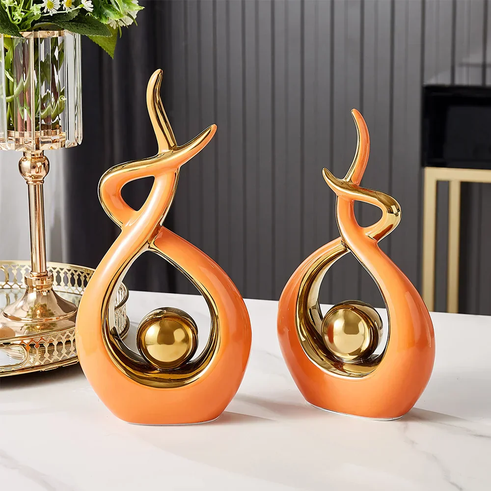 Abstract Ceramic Sculpture with Gold Detail Decorative Ornament - Image 6