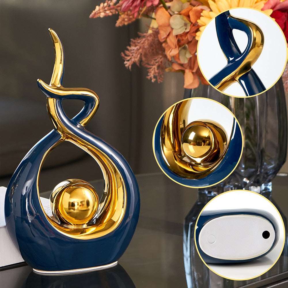 Abstract Ceramic Sculpture with Gold Detail Decorative Ornament - Image 7