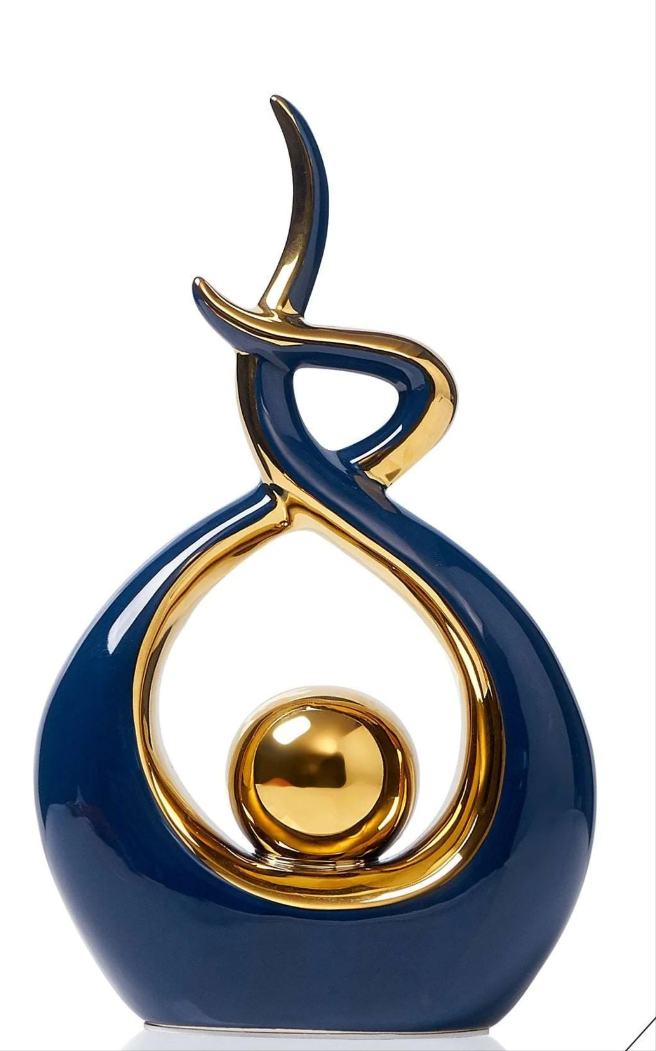Abstract Ceramic Sculpture with Gold Detail Decorative Ornament - Image 8