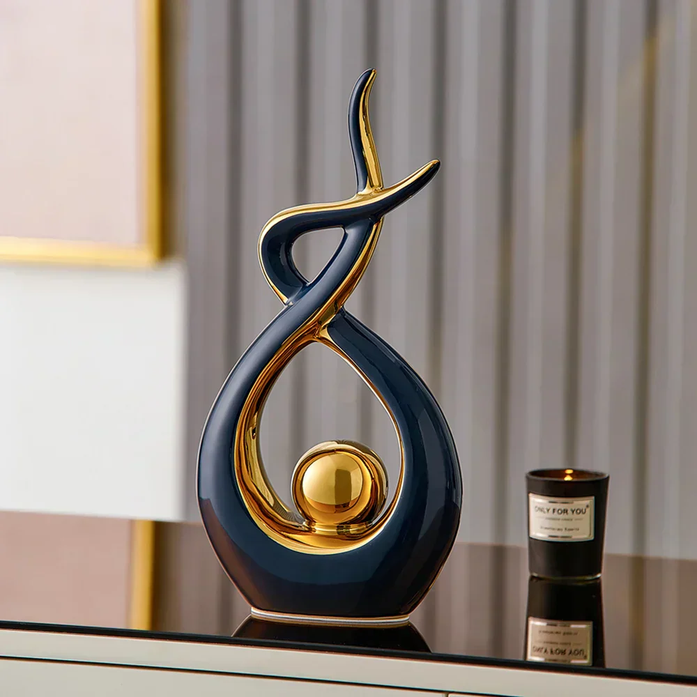 Abstract Ceramic Sculpture with Gold Detail Decorative Ornament - Image 9
