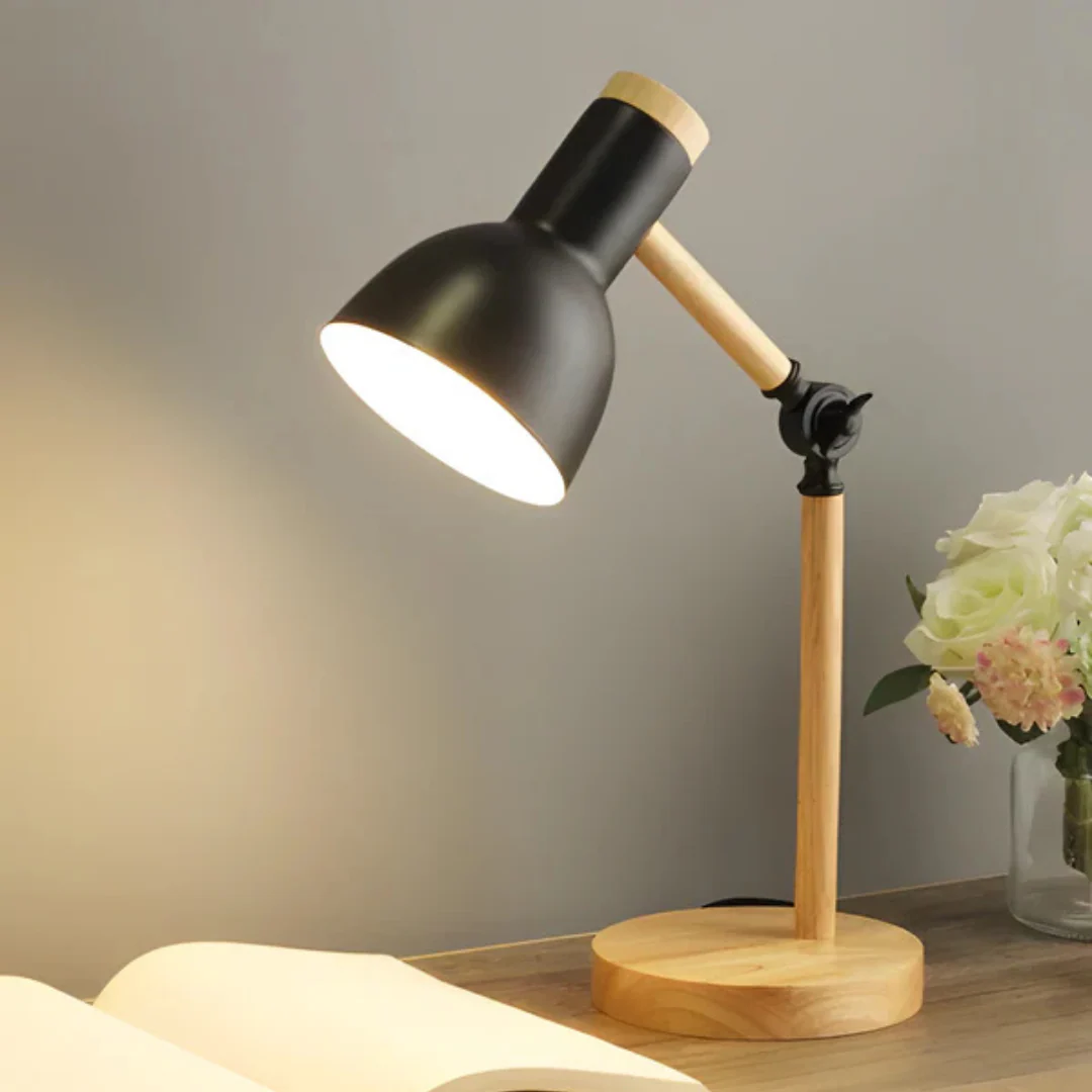 Adjustable Wooden and Metal LED Desk Lamp - Image 3