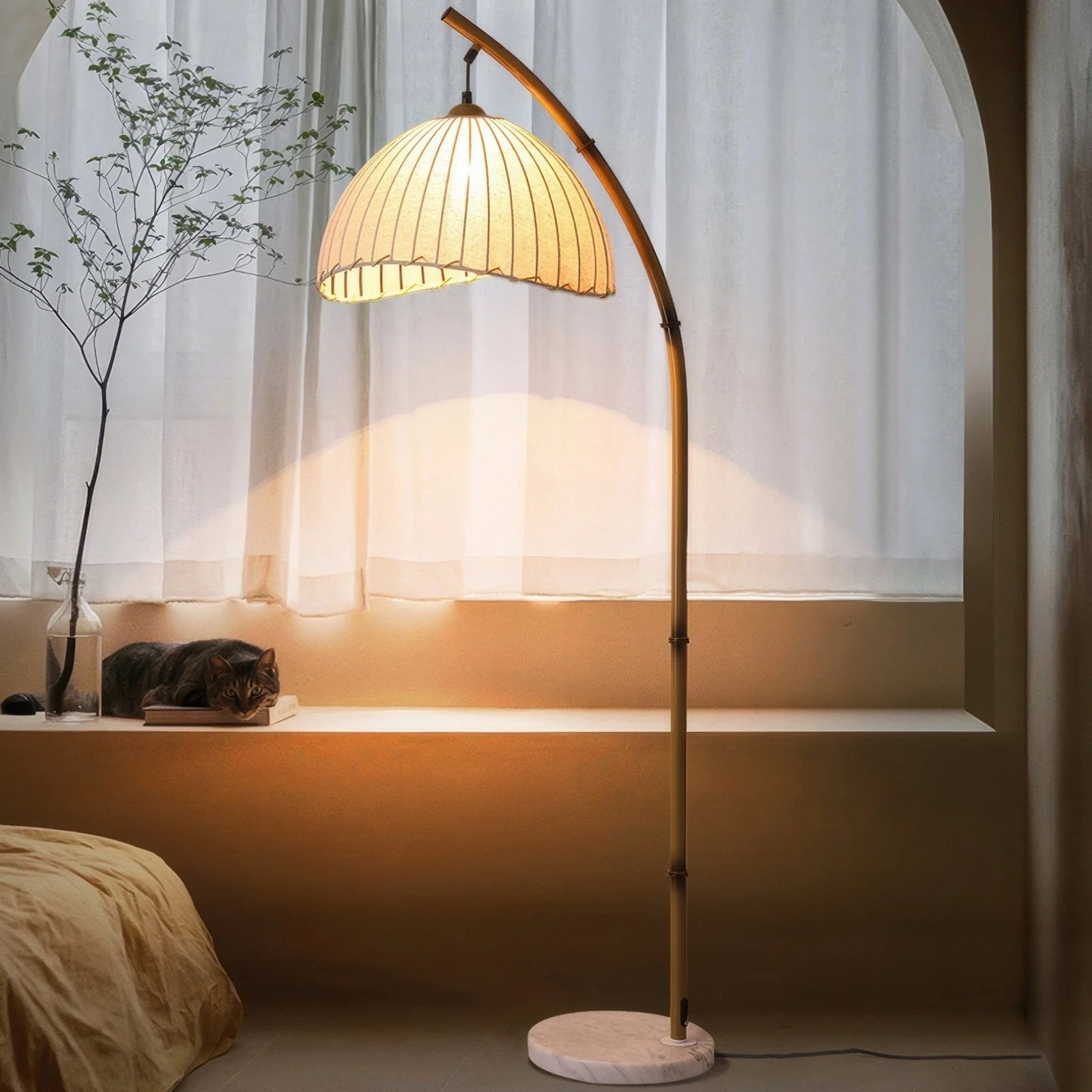 Aesthetic Curved Bamboo Floor Lamp - Image 2