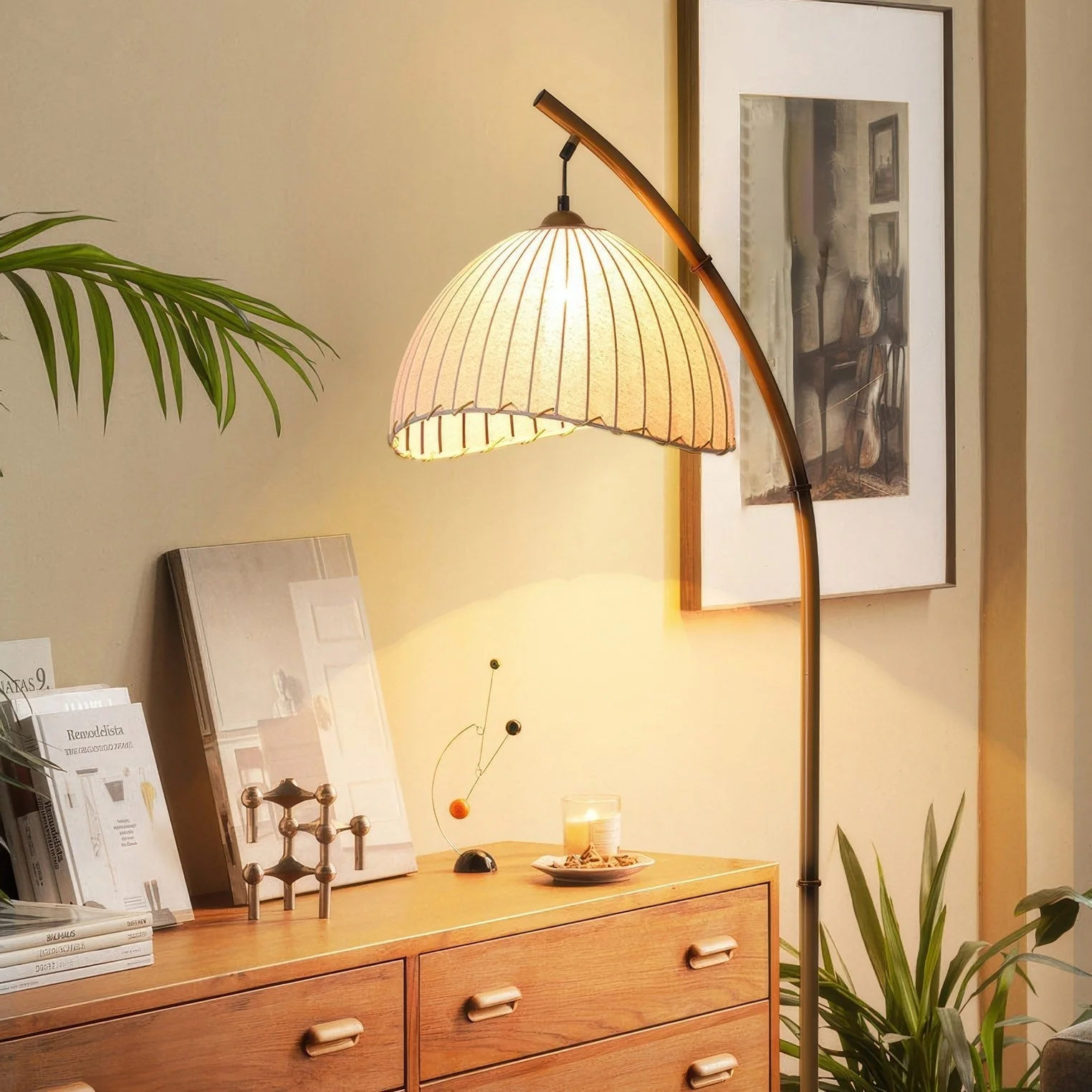 Aesthetic Curved Bamboo Floor Lamp - Image 3