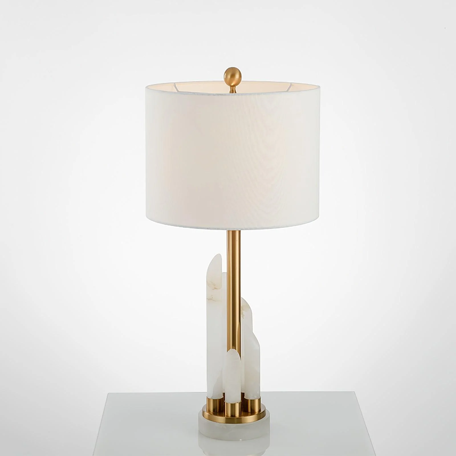 Alabaster Table Lamp with Cylindrical Fabric Shade - Image 13