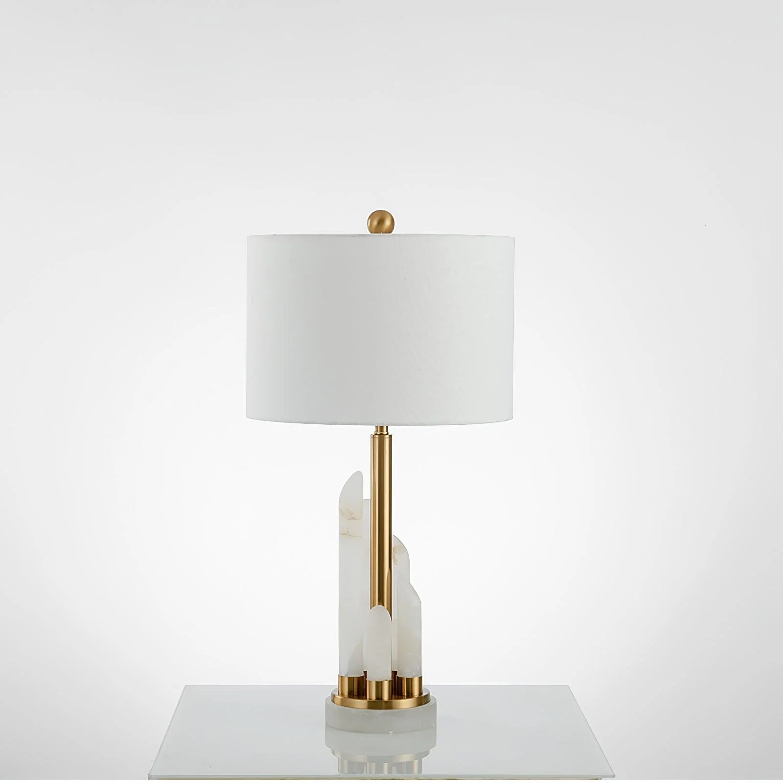 Alabaster Table Lamp with Cylindrical Fabric Shade - Image 15