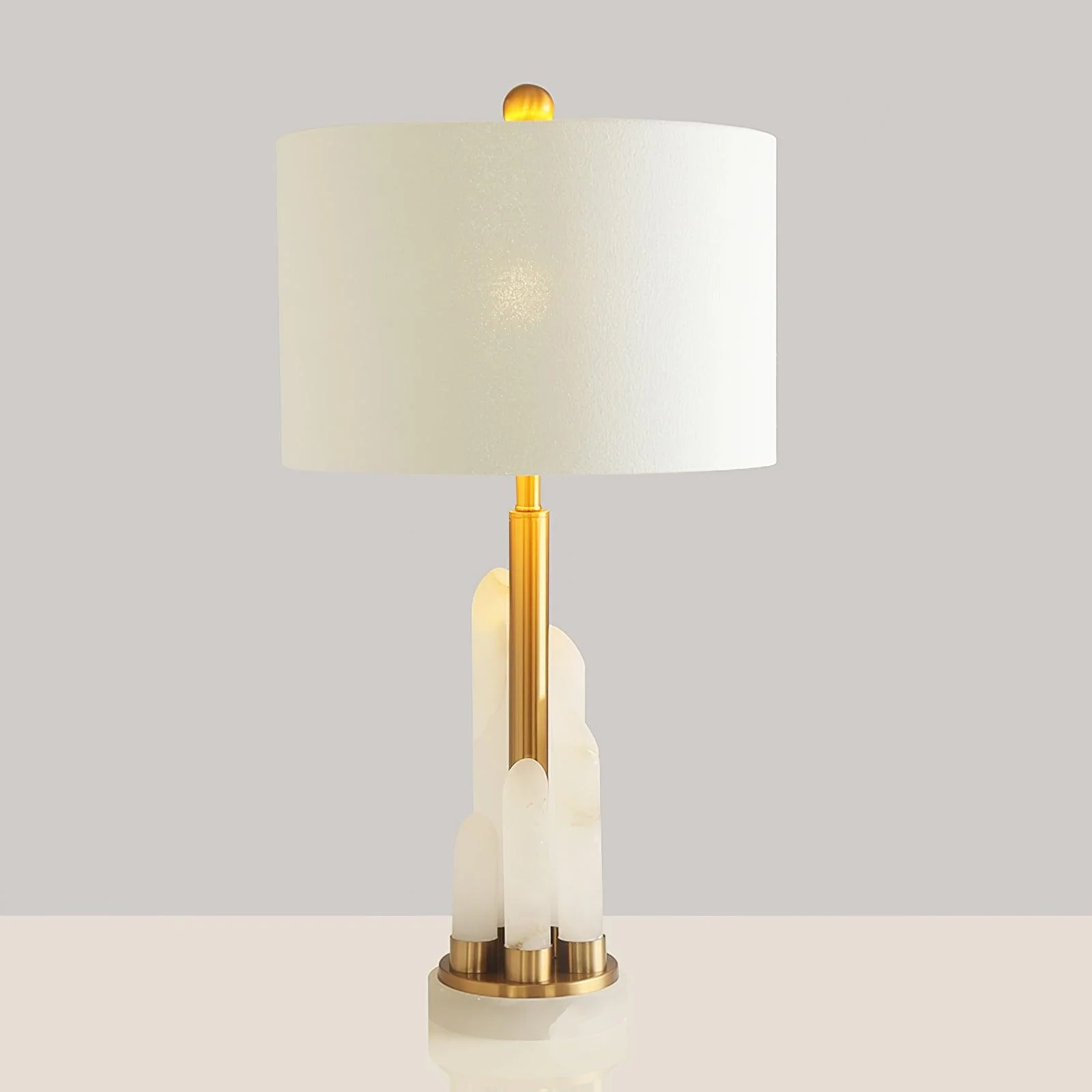 Alabaster Table Lamp with Cylindrical Fabric Shade - Image 4