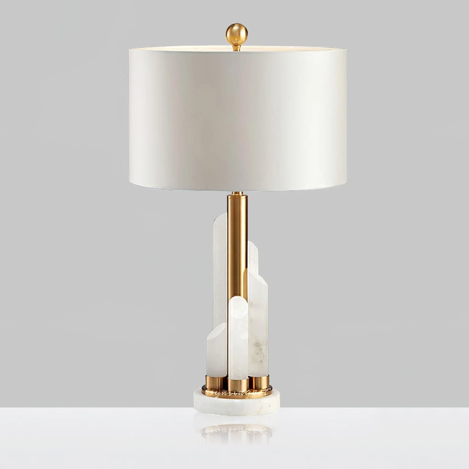 Alabaster Table Lamp with Cylindrical Fabric Shade - Image 6