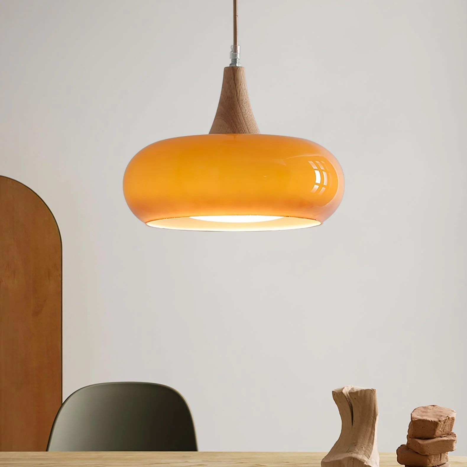 Amber Wood Accent Pendant Light - Image 2
