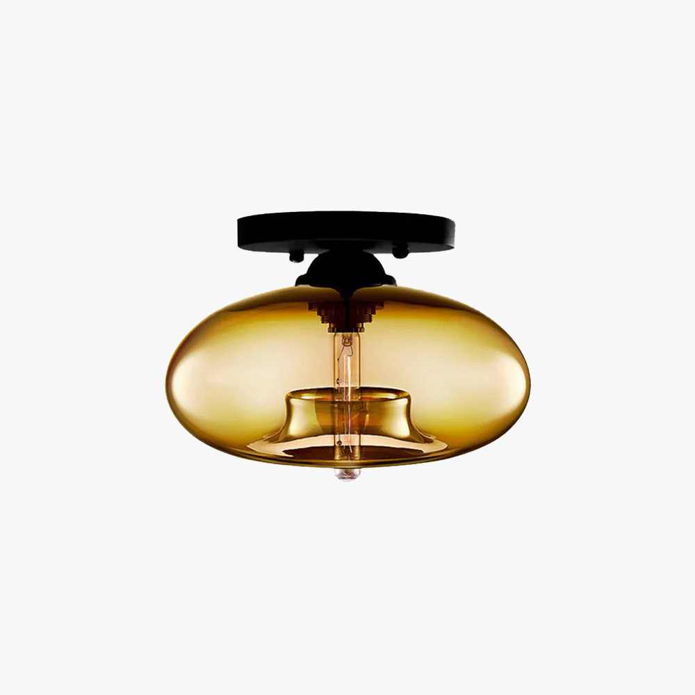 Art Deco Globe Ceiling Light Amber Glass Flush Mount Fixture - Image 18