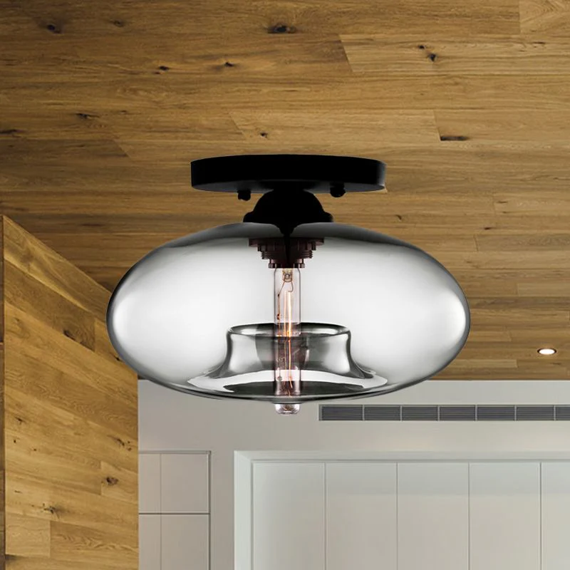Art Deco Globe Ceiling Light Amber Glass Flush Mount Fixture - Image 2
