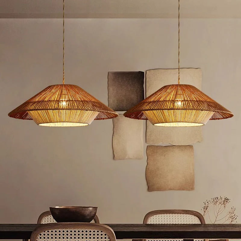 Bamboo woven pendant light with wide conical shade - Image 4