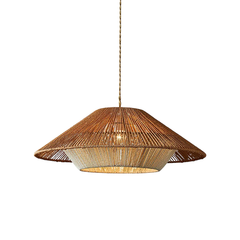 Bamboo woven pendant light with wide conical shade - Image 7