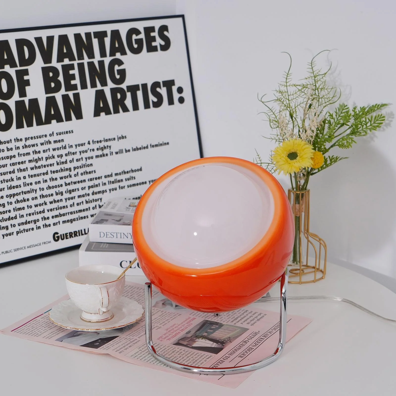 Bauhaus Style Glass-Look Table Lamp with Metal Frame - Image 23
