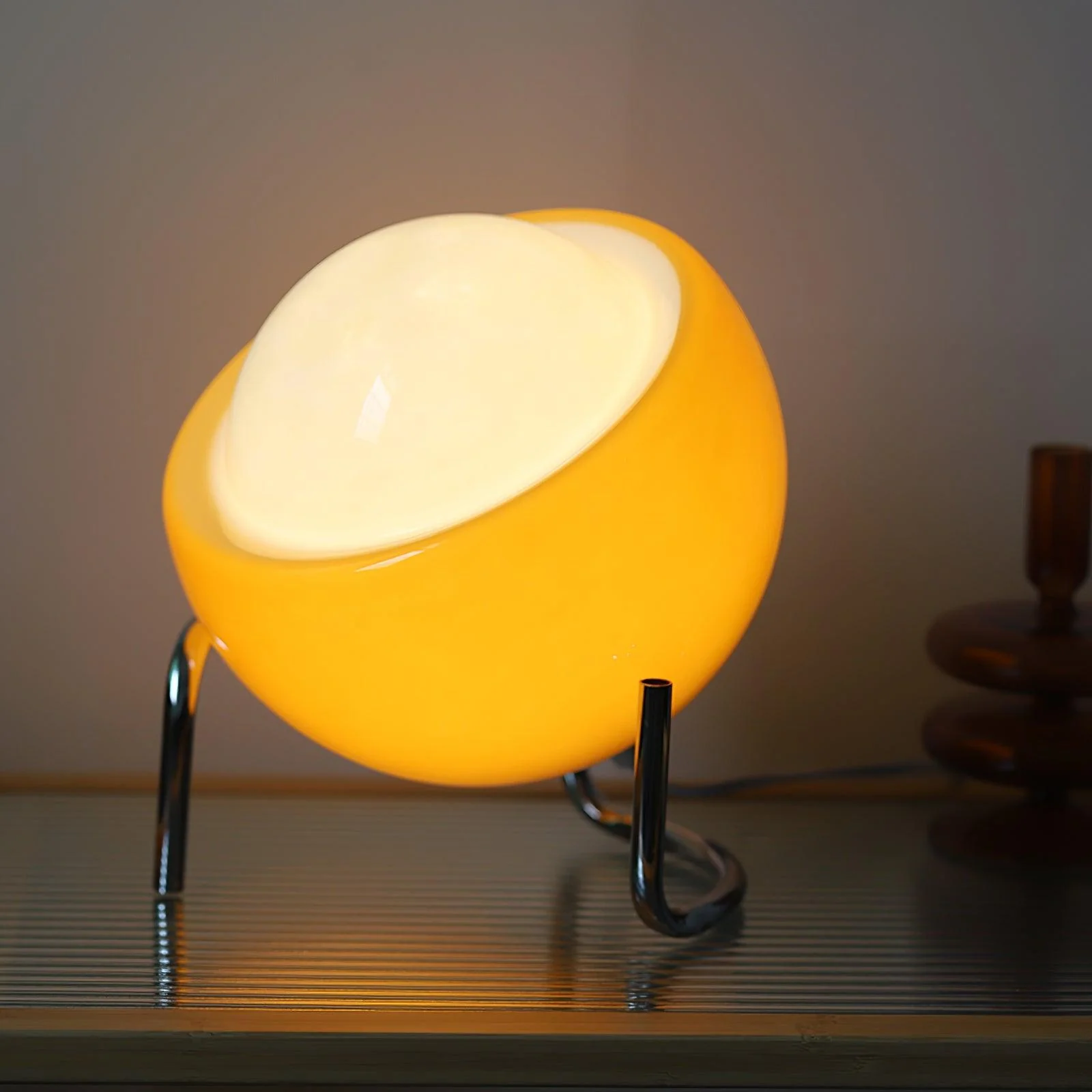 Bauhaus Style Glass-Look Table Lamp with Metal Frame - Image 3