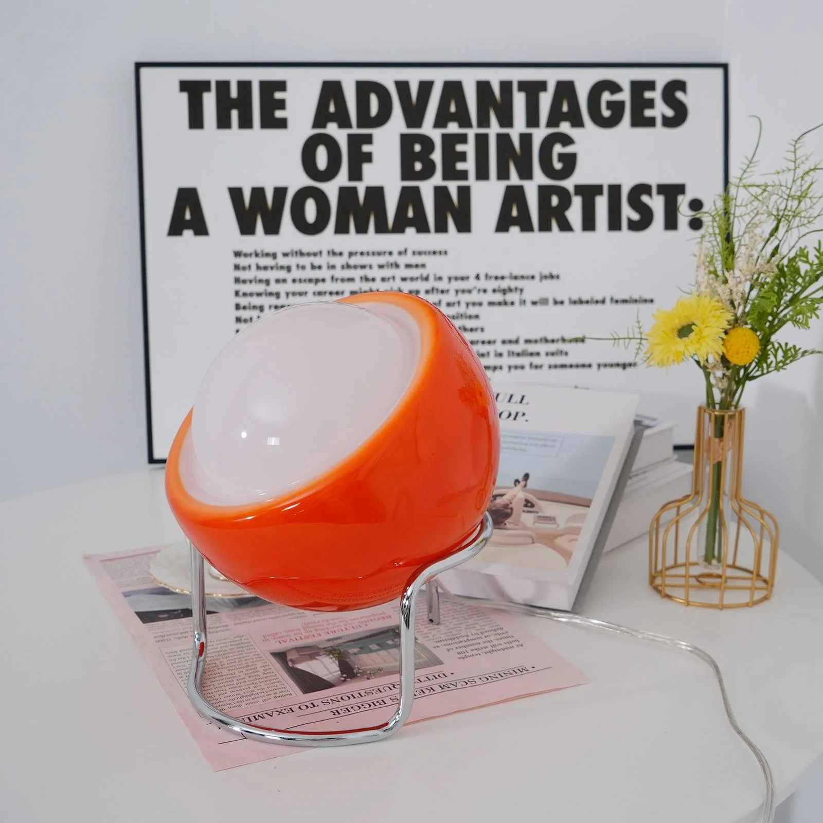 Bauhaus Style Glass-Look Table Lamp with Metal Frame - Image 7