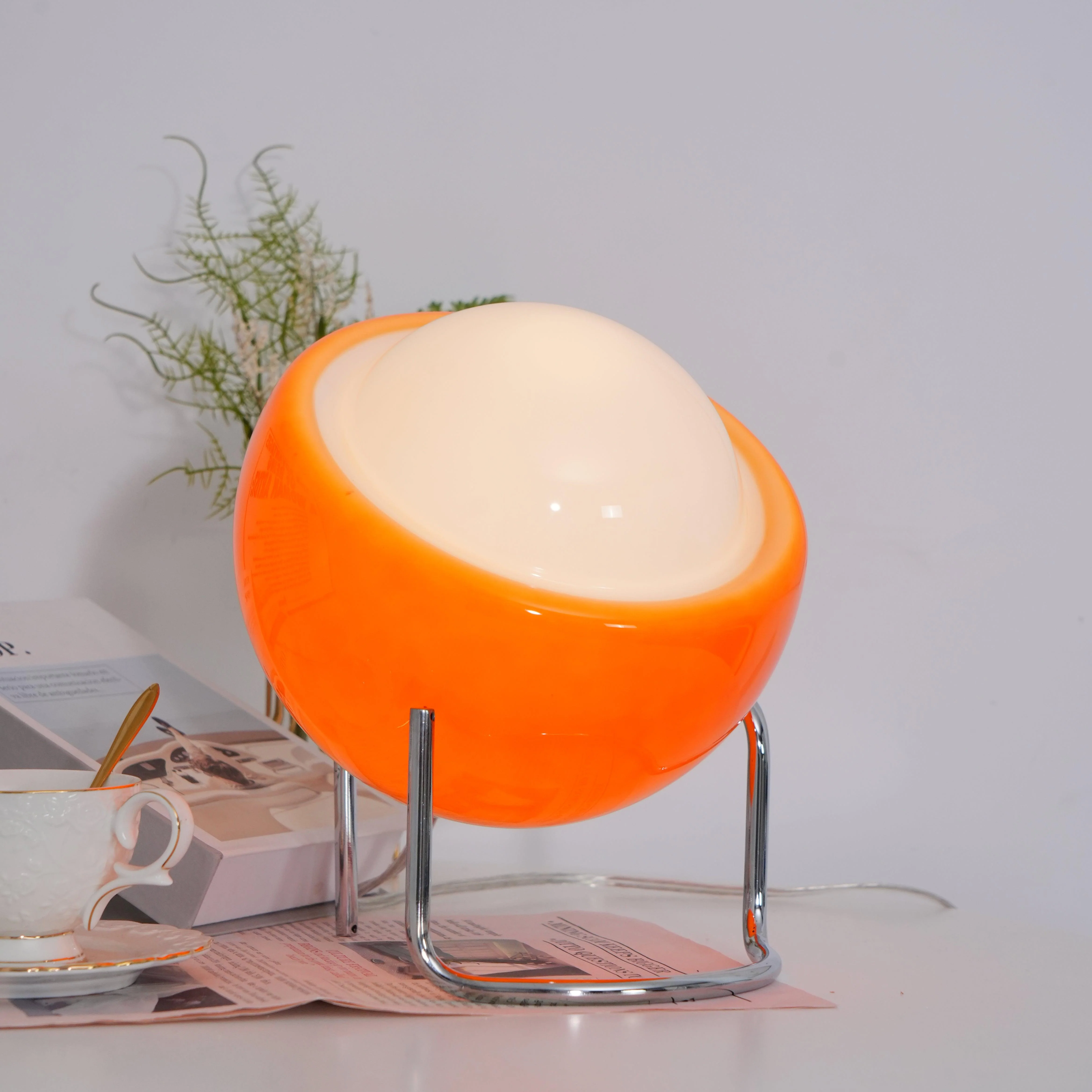 Bauhaus Style Glass-Look Table Lamp with Metal Frame - Image 8