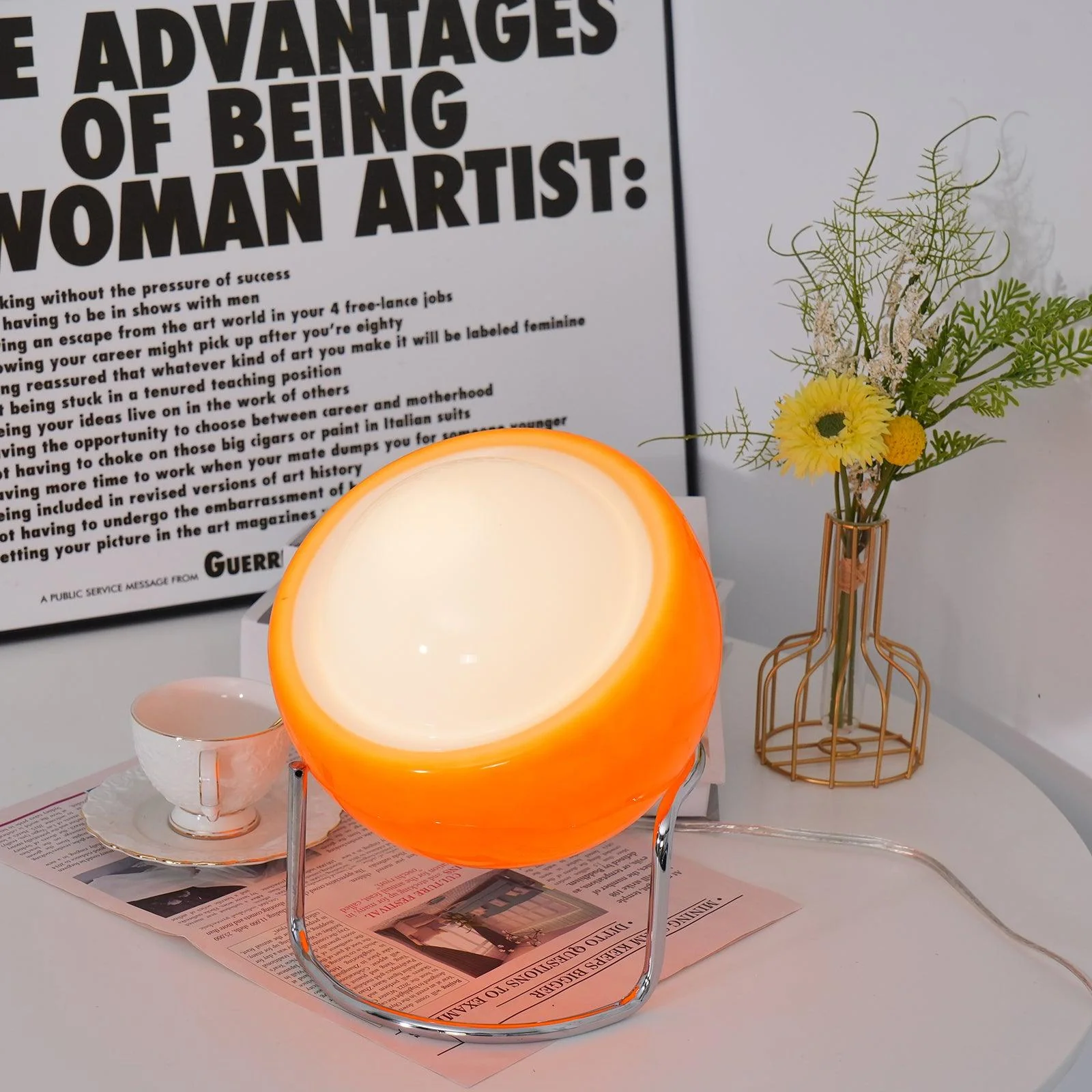 Bauhaus Style Glass-Look Table Lamp with Metal Frame - Image 9