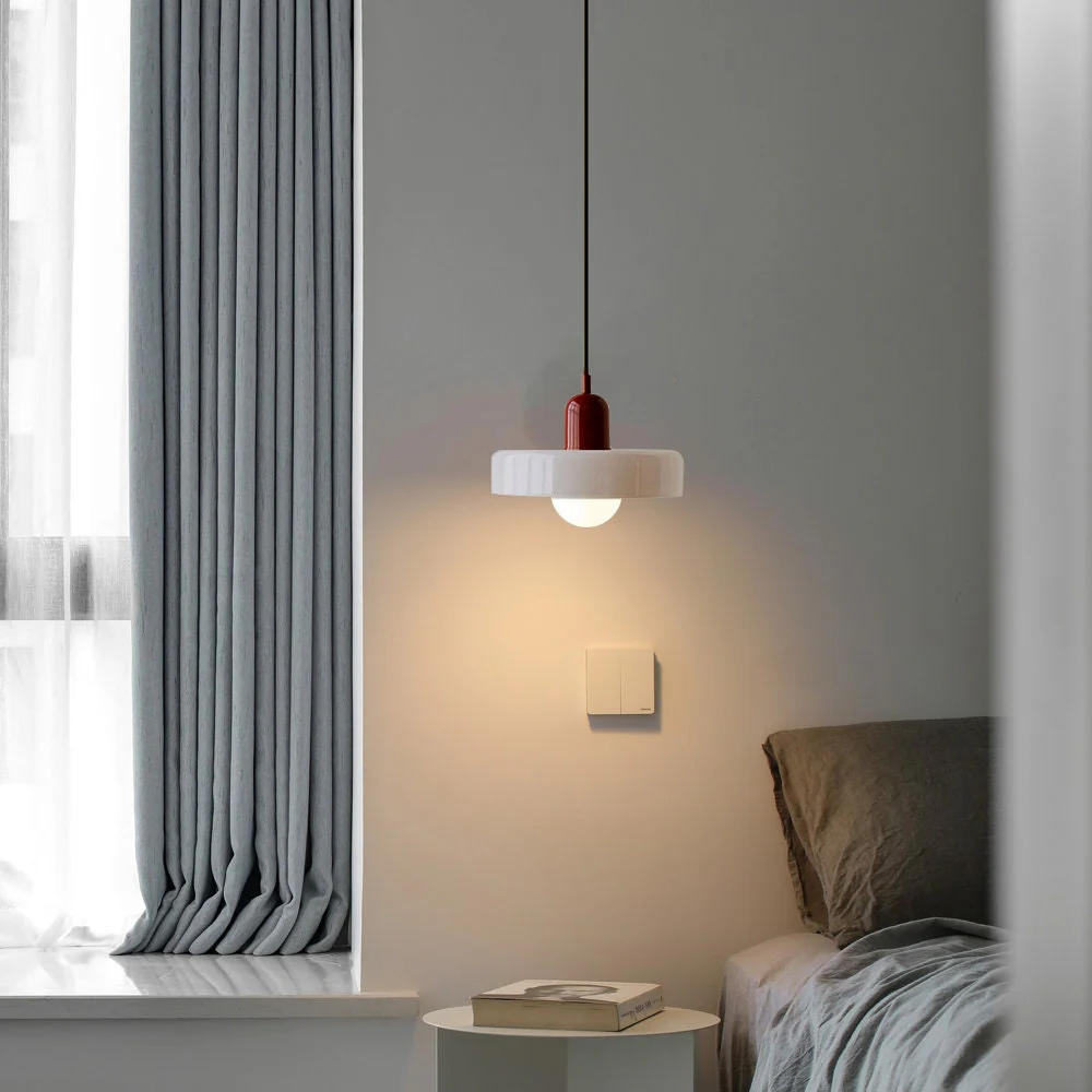 Bauhaus style glass pendant light with ring shade - Image 10