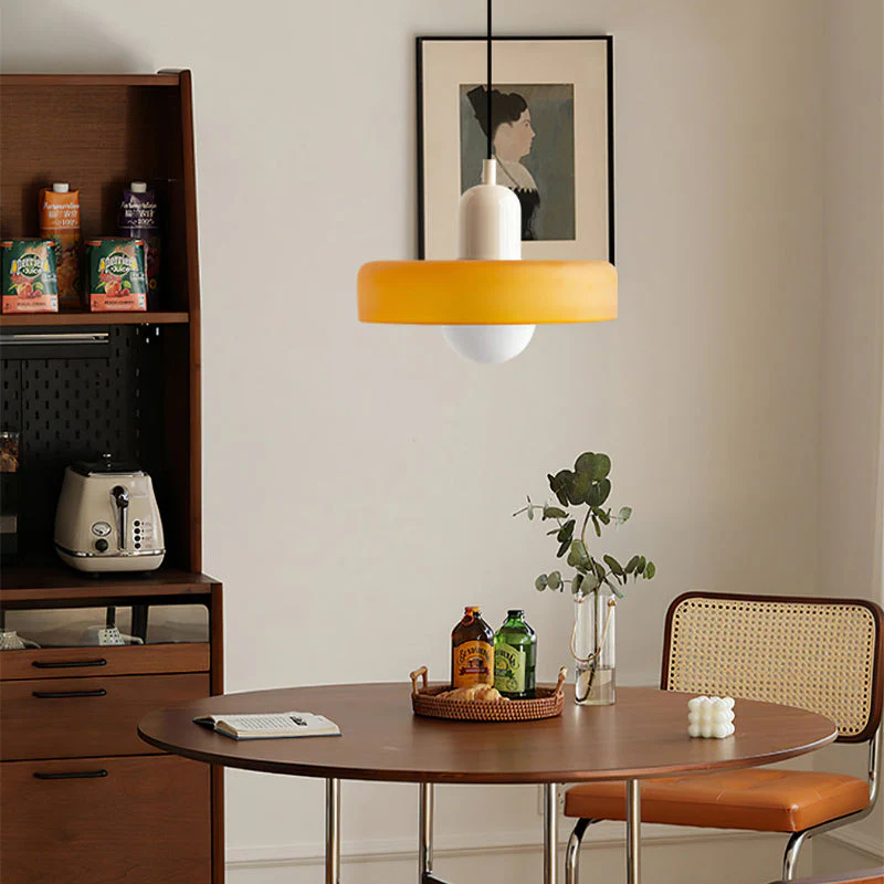 Bauhaus style glass pendant light with ring shade - Image 12