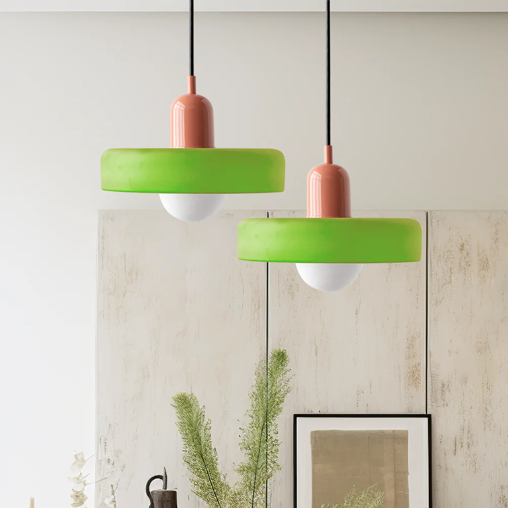 Bauhaus style glass pendant light with ring shade - Image 13