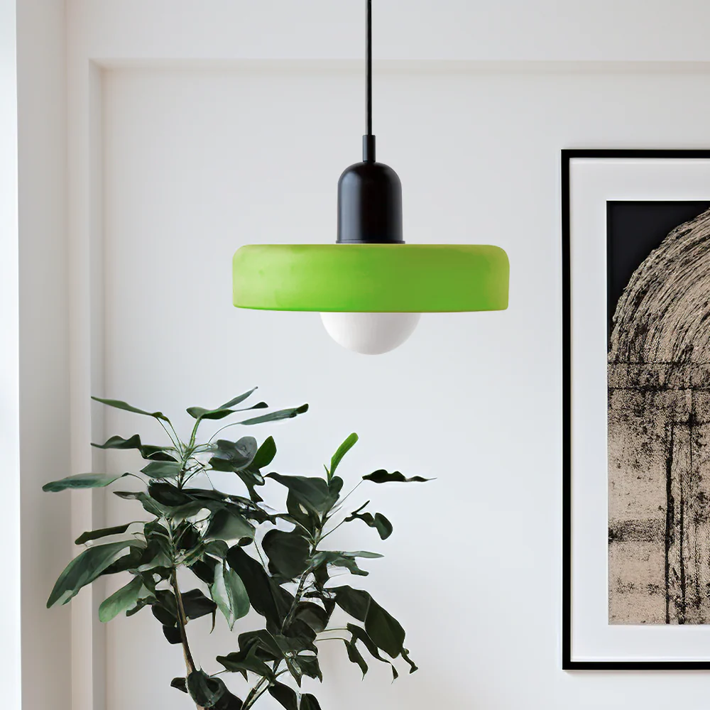 Bauhaus style glass pendant light with ring shade - Image 4