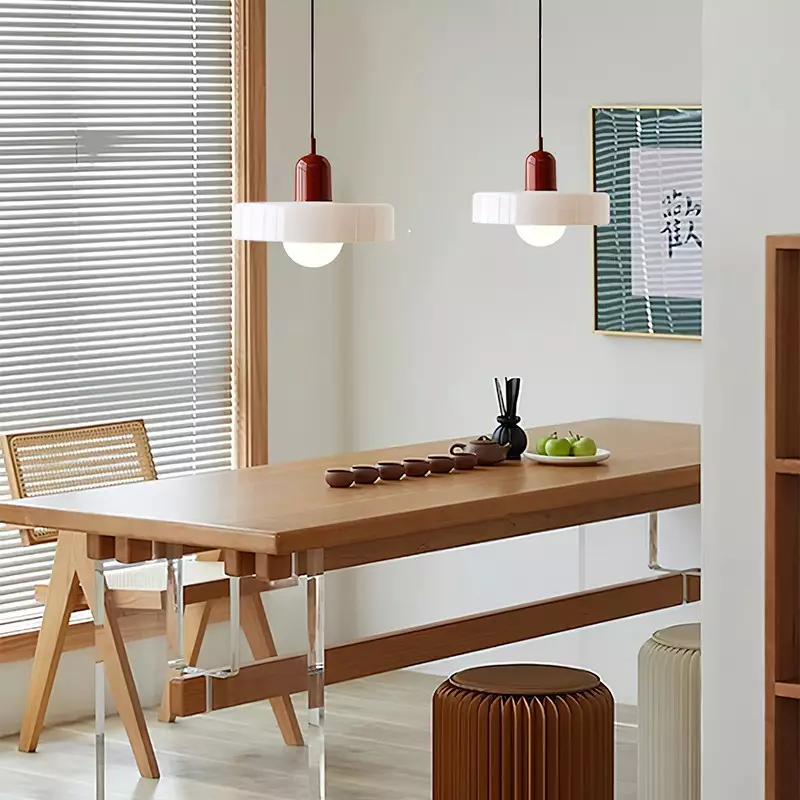 Bauhaus style glass pendant light with ring shade - Image 5