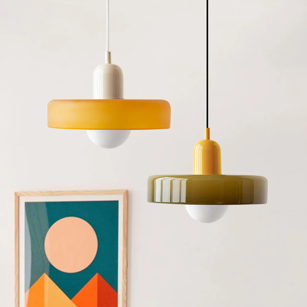 Bauhaus style glass pendant light with ring shade - Image 6