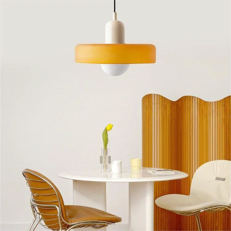 Bauhaus style glass pendant light with ring shade - Image 7