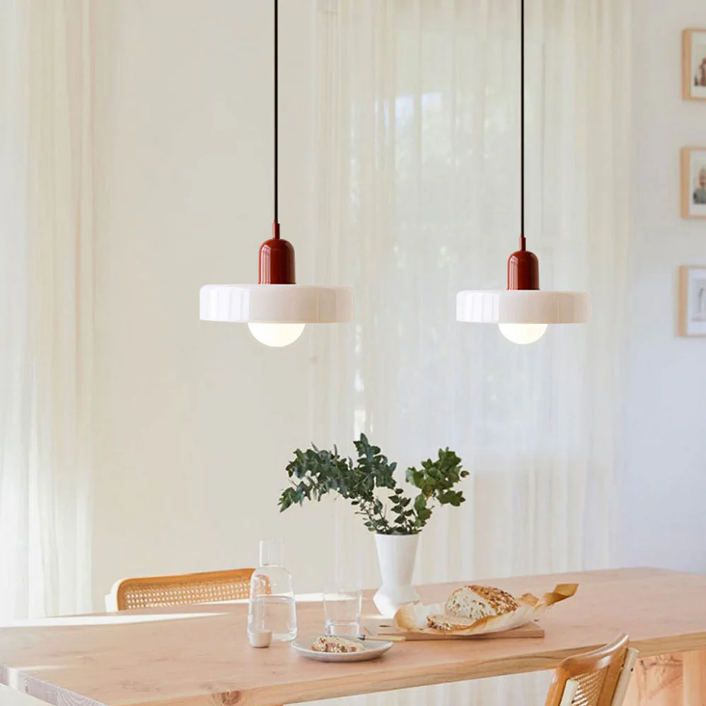 Bauhaus style glass pendant light with ring shade - Image 8