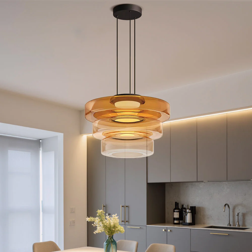 Bauhaus-style layered smoked glass pendant lamp - Image 2
