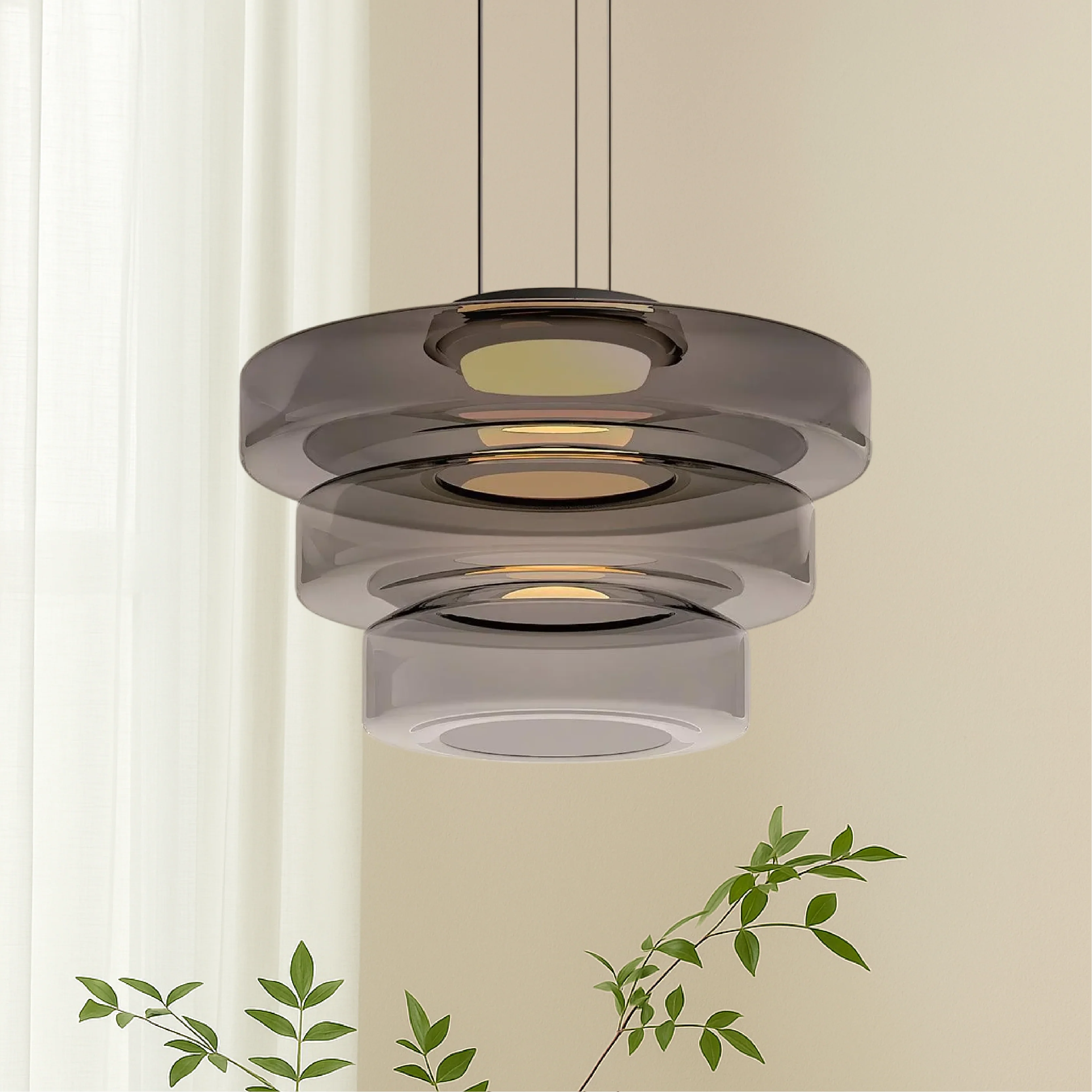 Bauhaus-style layered smoked glass pendant lamp - Image 9