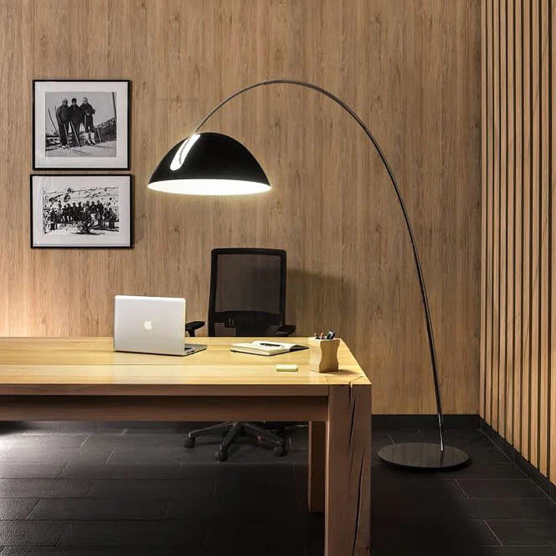 Black Metal Arc Floor Lamp with Round Base - Image 10