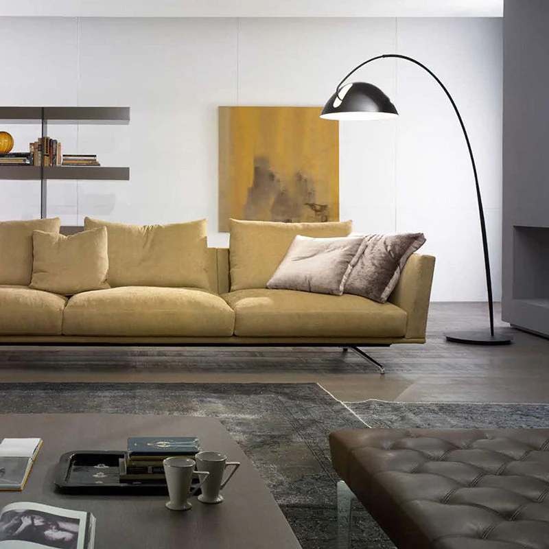 Black Metal Arc Floor Lamp with Round Base - Image 11