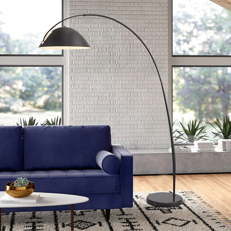 Black Metal Arc Floor Lamp with Round Base - Image 12
