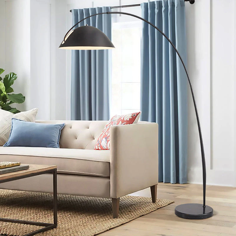 Black Metal Arc Floor Lamp with Round Base - Image 13